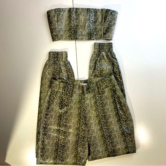 Mistress Rocks LosAngeles Green Snake Risk Jogger& Bandeau Top Matching Set S - Picture 4 of 16